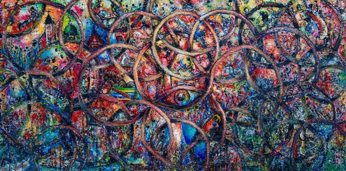 "This World" by Aimable Kigenza, mixed media, 220 x 110 cm