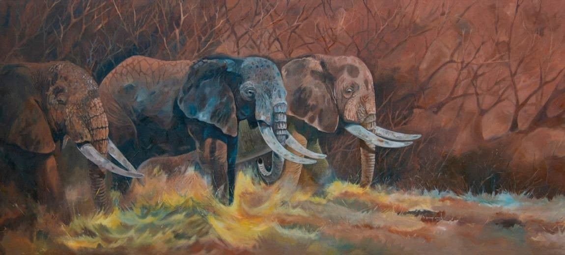 "The Giants" by Arnold Birungi, acrylic on canvas, 245 x 110 cm