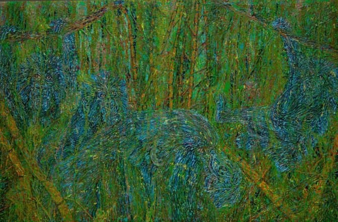 "Life in the Mist" by Olivier Kwitonda, acrylic on canvas, 112 x 172 cm