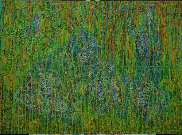 "Life in the Mist" by Olivier Kwitonda, acrylic on canvas, 110 x 150 cm