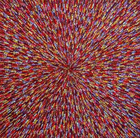 "Back to Homeland" by Pacifique Niyonsenga, acrylic on canvas, 100 x 100 cm
