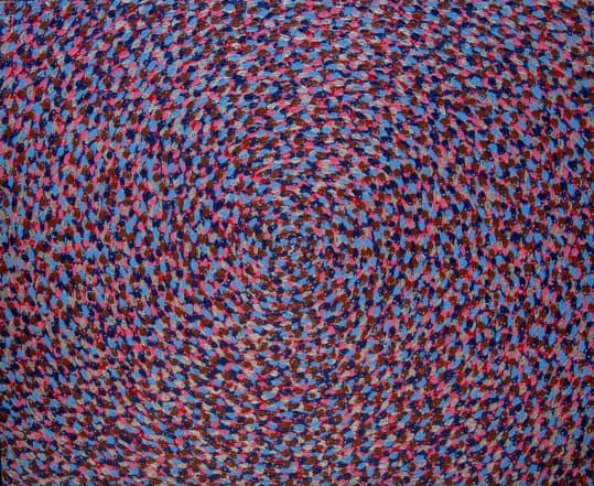 "Production" by Pacifique Niyonsenga, acrylic on canvas, 150 x 123 cm