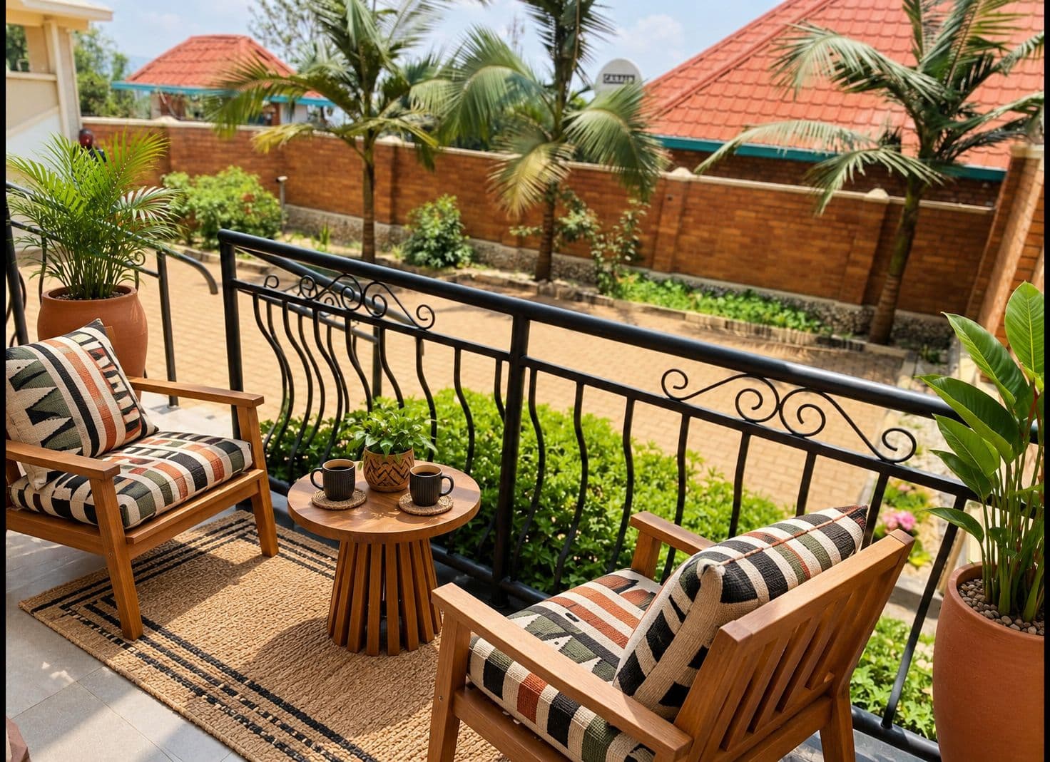 The balcony above the garden