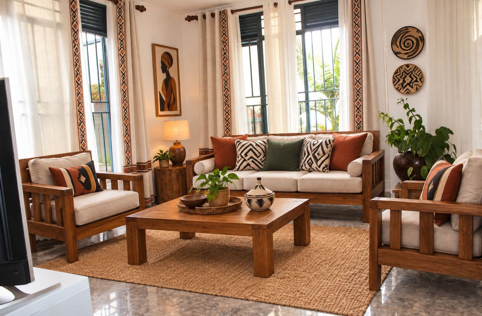 The guest living room at the Mama Rwanda Hostel
